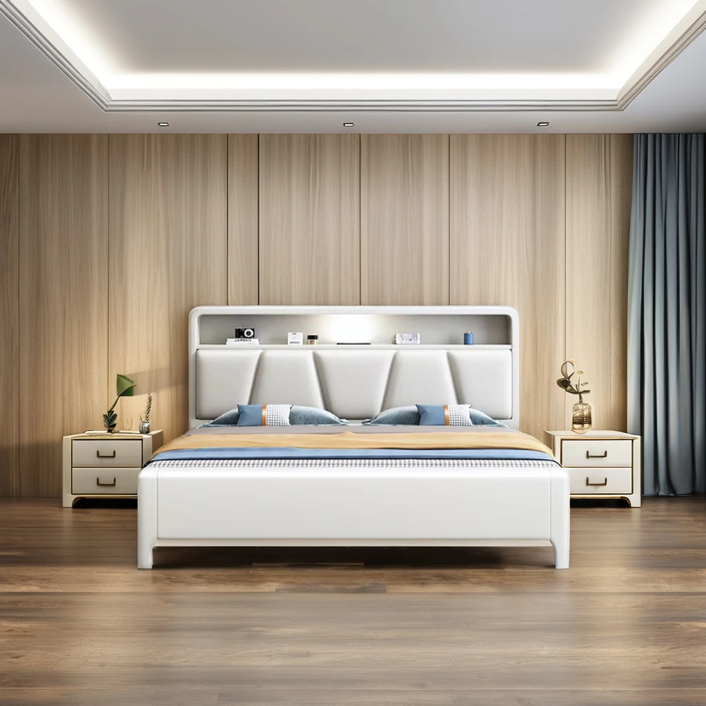 #Nordic White Wood King Bed Comfortable Modern Design for Household and Apartment Bedroom Furniture
#Nordic White Wood King Bed Comfortable Modern Design for Household and Apartment Bedroom Furniture