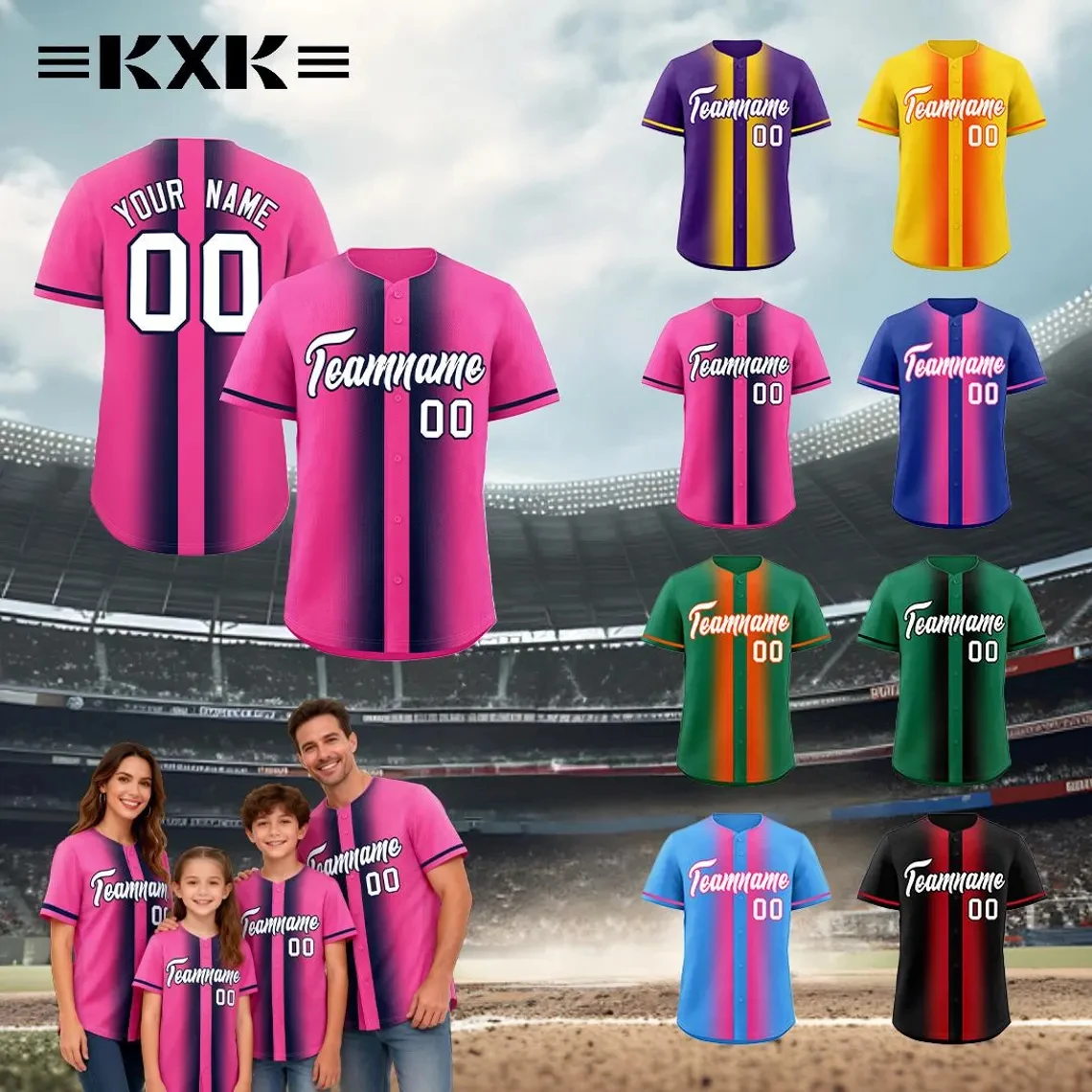 Custom Gradient Stripe Baseball Jersey Personalized Team Name Name Number Button Down Uniform For Men Women Youth Team Sports
Custom Gradient Stripe Baseball Jersey Personalized Team Name Name Number Button Down Uniform For Men Women Youth Team Sports
