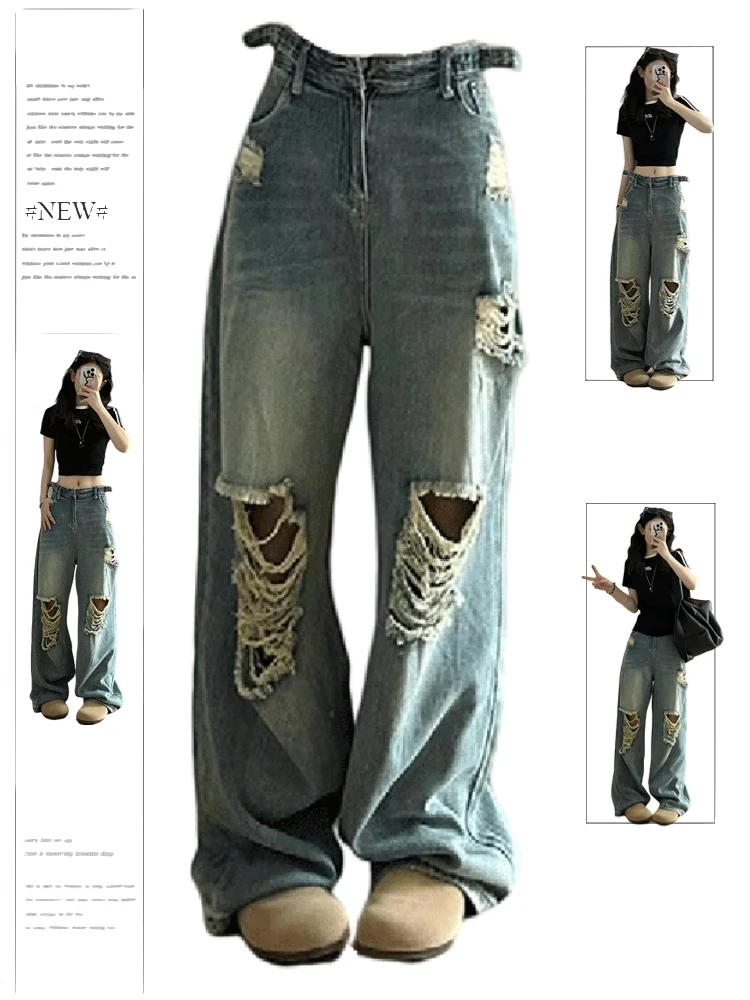 Women's Blue Y2k Ripped Jeans Harajuku Denim Trousers Streetwear Y2k Wide Leg Jean Pants Vintage Aesthetic 2000s Trashy Clothes
Women's Blue Y2k Ripped Jeans Harajuku Denim Trousers Streetwear Y2k Wide Leg Jean Pants Vintage Aesthetic 2000s Trashy Clothes