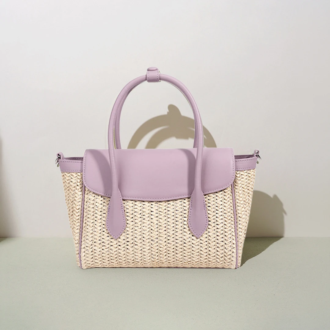 Women Straw Bag Woven Tote Raffia Handbag Genuine Leather Flap Cowhide Handle Leather Trim Summer Beach Vacation Style
Women Straw Bag Woven Tote Raffia Handbag Genuine Leather Flap Cowhide Handle Leather Trim Summer Beach Vacation Style