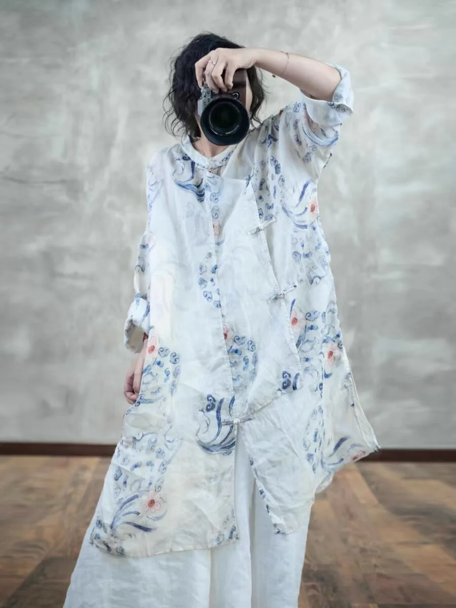 Elegant Blue And White Porcelain Print Cotton Linen Shirt Dress Women's Spring Mid-Length Open Cardigan Top Sun Protection
Elegant Blue And White Porcelain Print Cotton Linen Shirt Dress Women's Spring Mid-Length Open Cardigan Top Sun Protection
