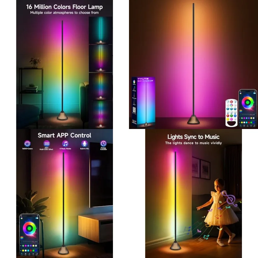 Corner Floor Lamp, RGB Floor Lamp Standing Light with Music Sync and 16 Million DIY Colors, App and Remote Control, Modern LED
Corner Floor Lamp, RGB Floor Lamp Standing Light with Music Sync and 16 Million DIY Colors, App and Remote Control, Modern LED