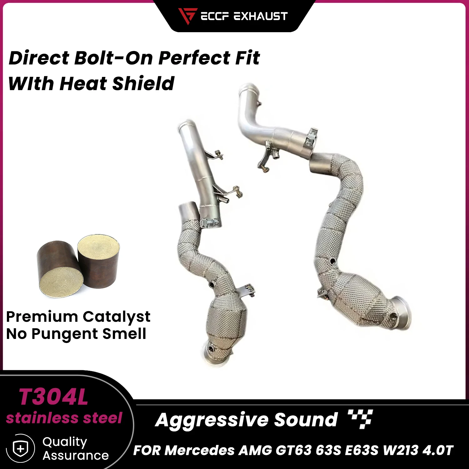 Sporty Downpipe With Heat Shield For Mercedes AMG GT63 63S E63S W213 4.0T ECCF Aggressive Sound High Flow Easy Installation
Sporty Downpipe With Heat Shield For Mercedes AMG GT63 63S E63S W213 4.0T ECCF Aggressive Sound High Flow Easy Installation