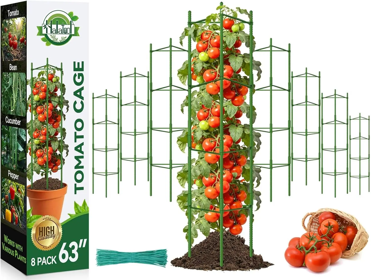 Adjustable Tomato Cages 8 Pack 63 Inch Tall, Plant Stakes for Garden with Trellis Support for Vegetables Flowers Raised Bed
Adjustable Tomato Cages 8 Pack 63 Inch Tall, Plant Stakes for Garden with Trellis Support for Vegetables Flowers Raised Bed