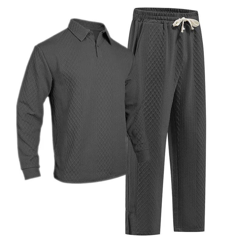 Men's New Jacquard Texture Lapel Polo 2 Piece Set Solid Color Long Sleeve Long Pants Casual Sporty Tracksuit for Daily Wear
Men's New Jacquard Texture Lapel Polo 2 Piece Set Solid Color Long Sleeve Long Pants Casual Sporty Tracksuit for Daily Wear
