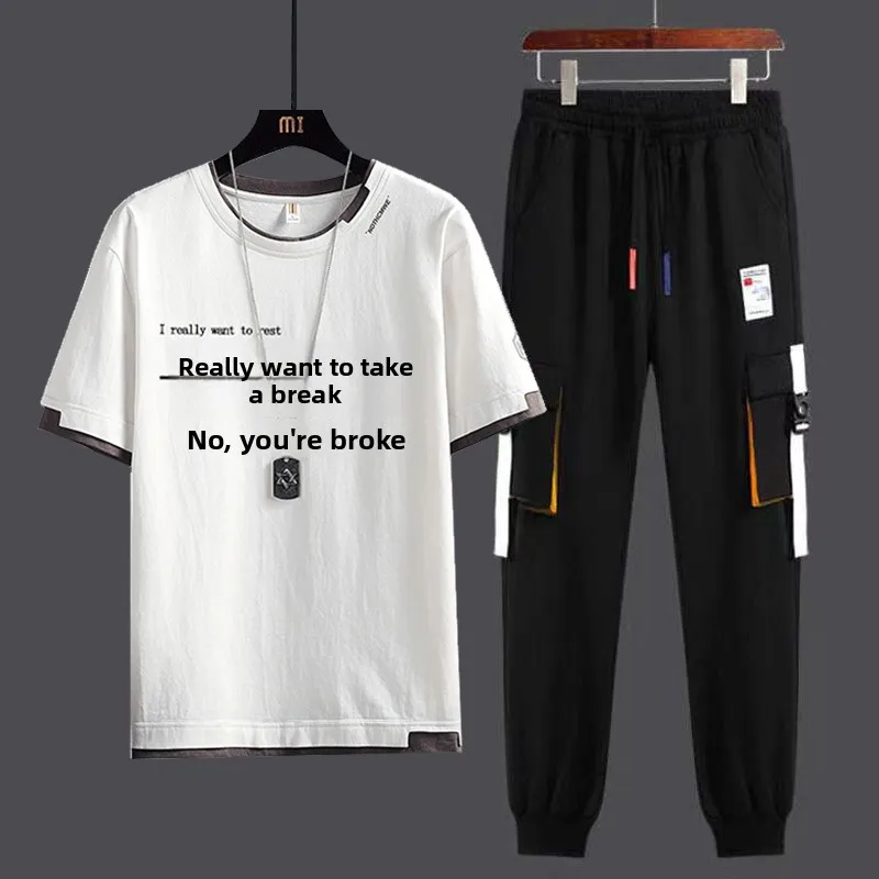 Summer New 2023 Casual Loose Men's ort Sve T-irt And Sports Pants Two-Piece Set Korean Sle Student Faion Outfit
Summer New 2023 Casual Loose Men's ort Sve T-irt And Sports Pants Two-Piece Set Korean Sle Student Faion Outfit