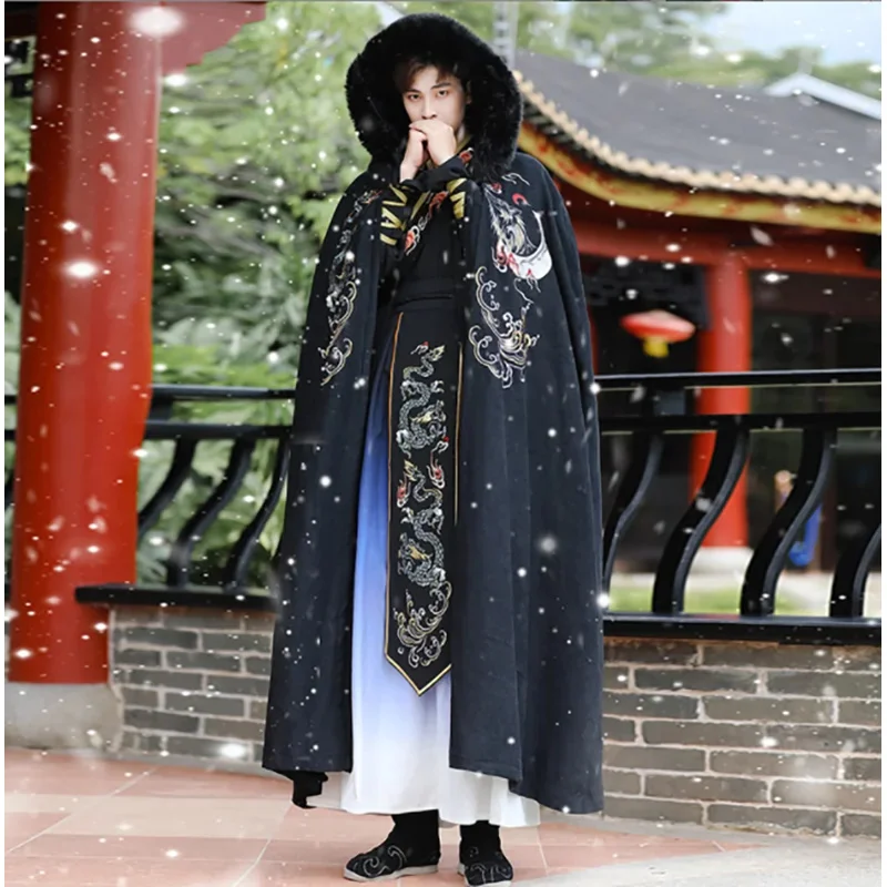 Winter Warm Men`s Hanfu Cloak Chinese Traditional Embroidery Black Cape Male Christmas Cos Costume Thick Hanfu Clack For Men
Winter Warm Men`s Hanfu Cloak Chinese Traditional Embroidery Black Cape Male Christmas Cos Costume Thick Hanfu Clack For Men