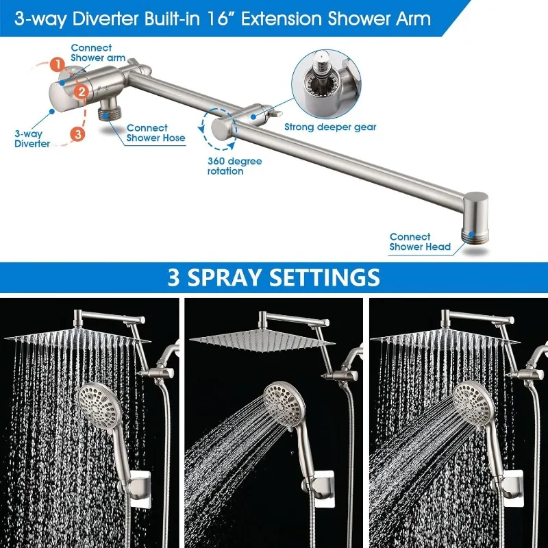 PDP Bath 12" Rainfall Shower Head with Handheld Spray, Dual Rain Showerhead with High Pressure 10-Setting Wand Combo
PDP Bath 12" Rainfall Shower Head with Handheld Spray, Dual Rain Showerhead with High Pressure 10-Setting Wand Combo