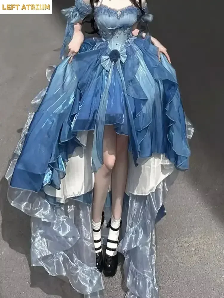 2025new Elegant Off Shoulder Original Lolita Trailing Puffy Dress Women Short Front Long Back Princess Blue Flower Wedding Dress
2025new Elegant Off Shoulder Original Lolita Trailing Puffy Dress Women Short Front Long Back Princess Blue Flower Wedding Dress