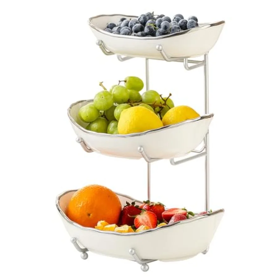 Ceramic Fruit Bowl for Kitchen Counter - 3 Tier Fruit Basket with Metal Stand, Tiered Fruit Stand for Countertop, Snack, Nuts,
Ceramic Fruit Bowl for Kitchen Counter - 3 Tier Fruit Basket with Metal Stand, Tiered Fruit Stand for Countertop, Snack, Nuts,