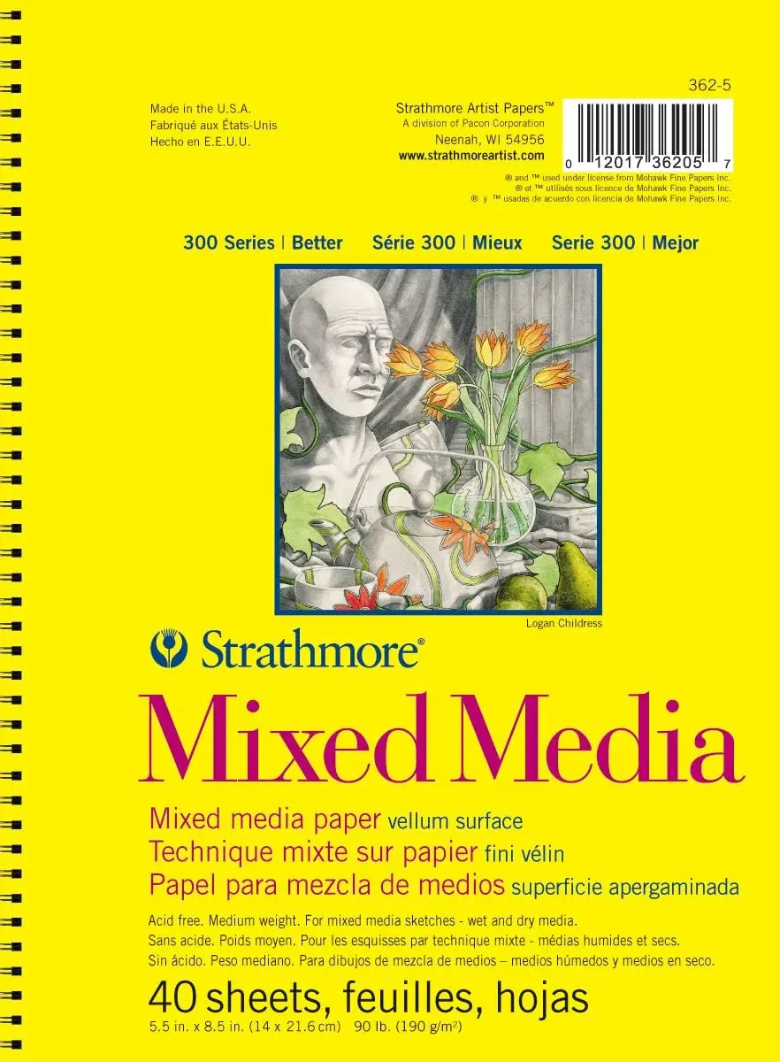 Mixed Media Paper Pad, 5.5x8.5 Inches, 40 Sheets, 190gsm for Watercolor, Gouache, Ink & More
Mixed Media Paper Pad, 5.5x8.5 Inches, 40 Sheets, 190gsm for Watercolor, Gouache, Ink & More