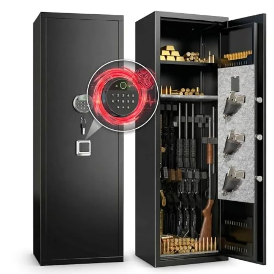 Home gun cabinet for rifles and pistols: heavy-duty 57 fingerprint biometric safe with password lock, adjustable shelves, no as
Home gun cabinet for rifles and pistols: heavy-duty 57 fingerprint biometric safe with password lock, adjustable shelves, no as