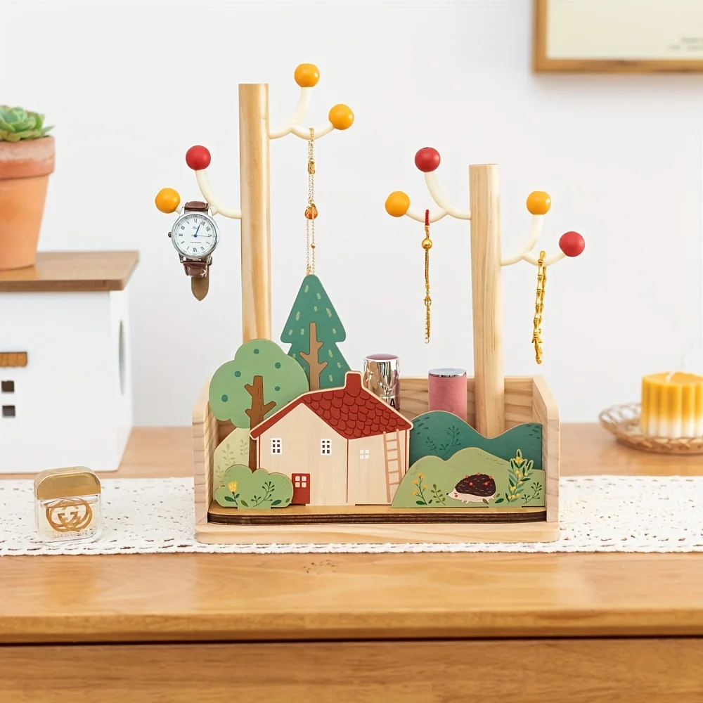 Wooden Jewelry Organizer with Hooks Fairy Tale Village Design Desk Storage Box Vanity Dresser Necklace Home Decor Birthday Gift
Wooden Jewelry Organizer with Hooks Fairy Tale Village Design Desk Storage Box Vanity Dresser Necklace Home Decor Birthday Gift