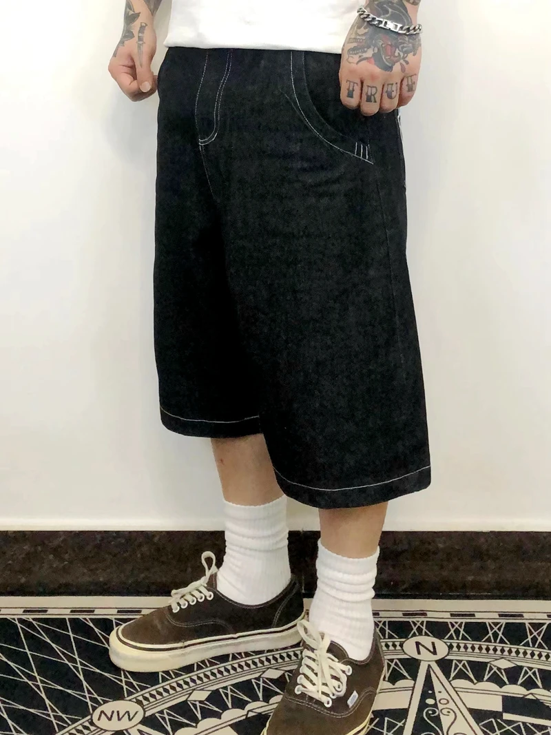 West Coast Chicano Sle Loose over Knee Men's orts Embroidered Print Denim mid Waist Six Length Casual Summer Jeans
West Coast Chicano Sle Loose over Knee Men's orts Embroidered Print Denim mid Waist Six Length Casual Summer Jeans