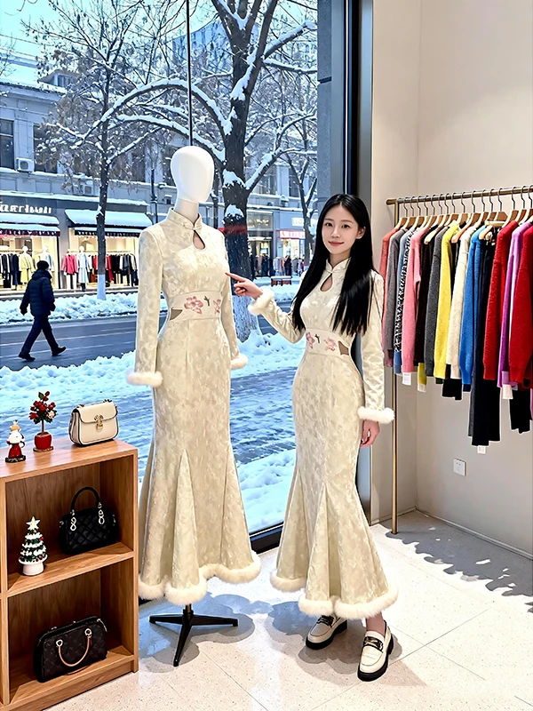 New Chinese Sle Winter 2025 Embroidered Waist Seal Fi Tail Skirt Lotus Blossom Velvet Snow ternoon Long Qipao
New Chinese Sle Winter 2025 Embroidered Waist Seal Fi Tail Skirt Lotus Blossom Velvet Snow ternoon Long Qipao