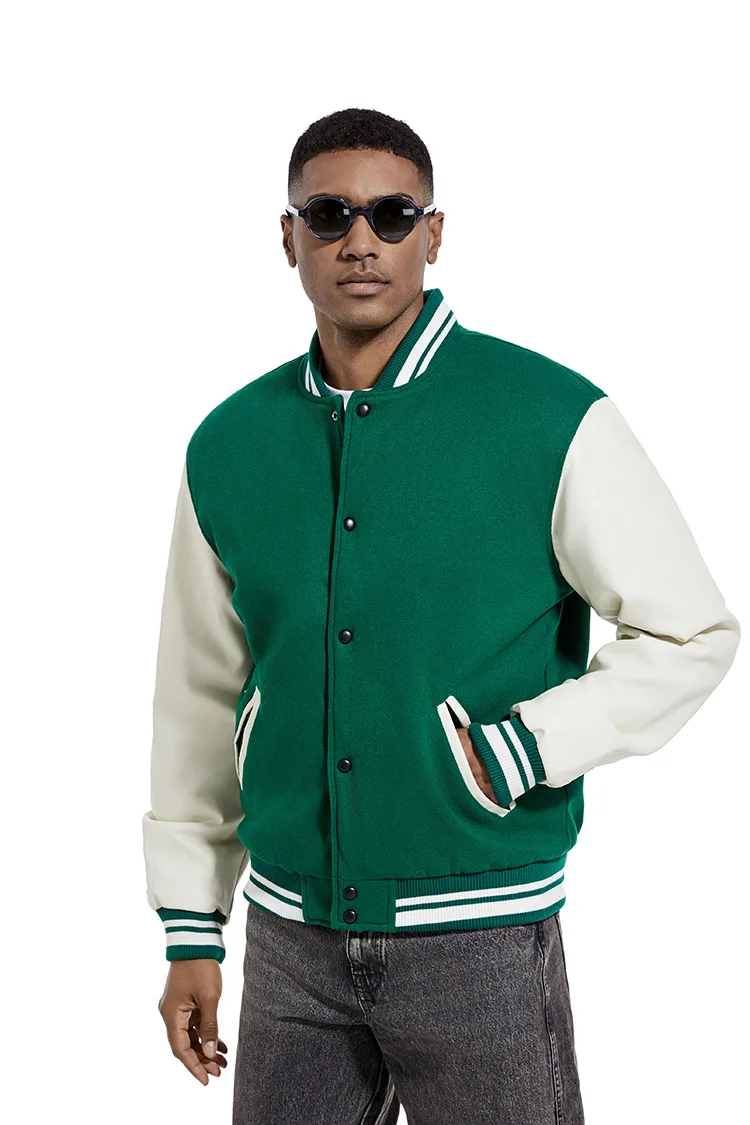 Мужская модная бейсбольная куртка в американском стиле, осенне-зимняя шерстяная повседневная верхняя одежда с рукавами из искусственной кожи, пальто обычной длины
Мужская модная бейсбольная куртка в американском стиле, осенне-зимняя шерстяная повседневная верхняя одежда с рукавами из искусственной кожи, пальто обычной длины