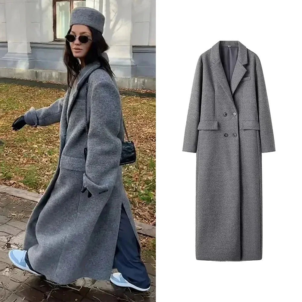 Fashion collar long coat for women elegant autumn and winter long sleeved women's coat chic pocket double breasted woolen coat
Fashion collar long coat for women elegant autumn and winter long sleeved women's coat chic pocket double breasted woolen coat
