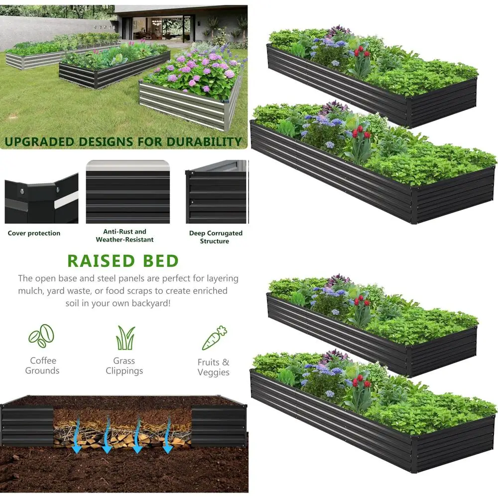 2 шт., 9x3x1 футов, оцинкованные металлические приподнятые садовые кровати для овощей, цветов, трав - устойчивые к ржавчине, черные садовые кровати для патио
2 шт., 9x3x1 футов, оцинкованные металлические приподнятые садовые кровати для овощей, цветов, трав - устойчивые к ржавчине, черные садовые кровати для патио