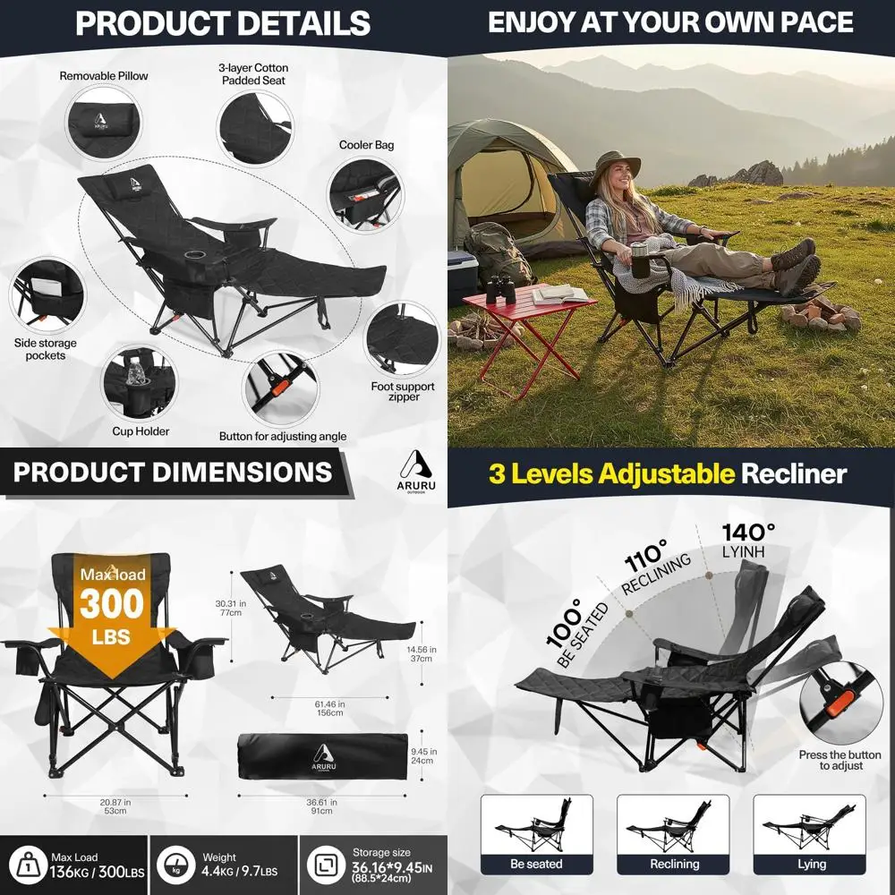 2025 Upgraded 2-in-1 Reclining Camping Chair with Footrest, Folding Beach Lounge Chair with Adjustable Backrest & Cooler, Portab
2025 Upgraded 2-in-1 Reclining Camping Chair with Footrest, Folding Beach Lounge Chair with Adjustable Backrest & Cooler, Portab