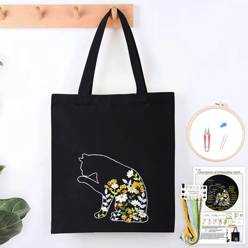 Холщовая Сумка-тоут для новичков, Набор для вышивания с рисунком кошки для начинающих, наборы для вышивки крестиком, включая наконечники с тисненой вышивкой
Холщовая Сумка-тоут для новичков, Набор для вышивания с рисунком кошки для начинающих, наборы для вышивки крестиком, включая наконечники с тисненой вышивкой