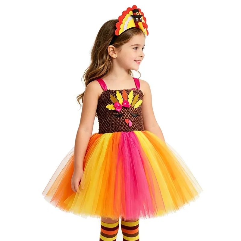 Girls' animal-themed turkey dress, kids party tulle puffy skirt, suitable for Thanksgiving and Halloween festive costumes
Girls' animal-themed turkey dress, kids party tulle puffy skirt, suitable for Thanksgiving and Halloween festive costumes