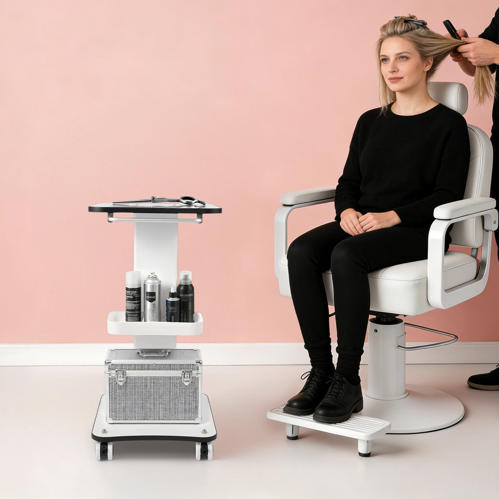 Portable Beauty & Barber Trolley with Storage Compartment and Brake Wheels, Rolling Cart for Hairdressing Salon and Spa
Portable Beauty & Barber Trolley with Storage Compartment and Brake Wheels, Rolling Cart for Hairdressing Salon and Spa