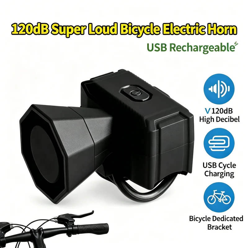 120DB Super Loud Bicycle Electric Horn USB Rechargeable Bike Bell Cycling Safety Warning Horn for Bike E-bike
120DB Super Loud Bicycle Electric Horn USB Rechargeable Bike Bell Cycling Safety Warning Horn for Bike E-bike