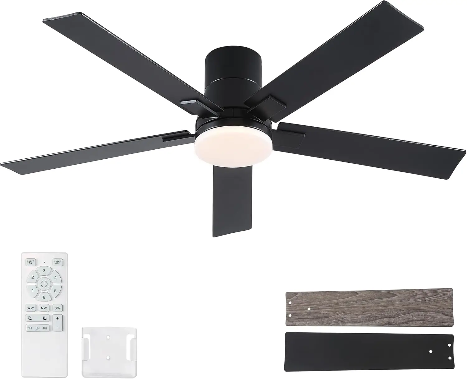 52" Ceiling Fan with Lights & Remote, Flush Mount Black, 6-Speed Reversible DC Motor, Dimmable LED, Low Profile for Bedroom, Living Room, Covered Patio
52" Ceiling Fan with Lights & Remote, Flush Mount Black, 6-Speed Reversible DC Motor, Dimmable LED, Low Profile for Bedroom, Living Room, Covered Patio
