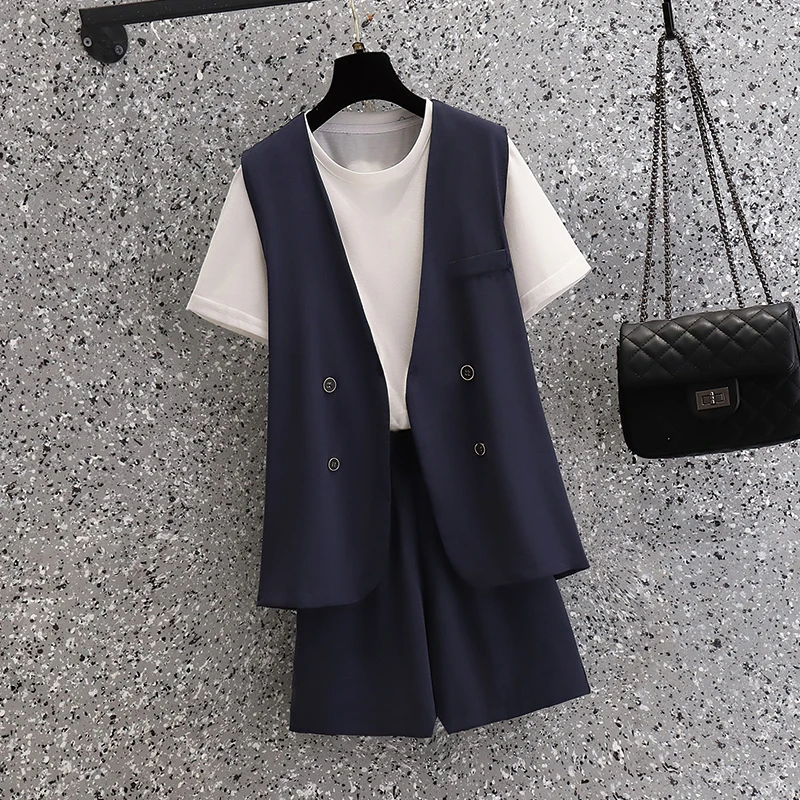 Lage 4XL Women Work Suit Female Vest Jacket T Shirt Top And Short Pant Three Piece Office Lady Matching Set 2022 Summer Outfit
Lage 4XL Women Work Suit Female Vest Jacket T Shirt Top And Short Pant Three Piece Office Lady Matching Set 2022 Summer Outfit