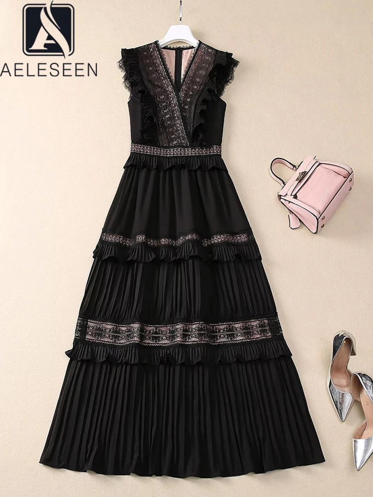 AELESEEN Designer Fashion Pleated Dress 2025 Women Summer Sleeveless V-neck Black White Ruffles Hollow Out Casual Party Holiday
AELESEEN Designer Fashion Pleated Dress 2025 Women Summer Sleeveless V-neck Black White Ruffles Hollow Out Casual Party Holiday