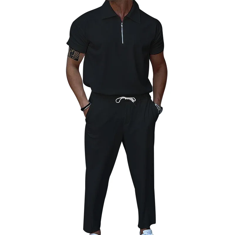 26 летних новых мужских комплектов для внешней торговли больших размеров: однотонные костюмы с отложным воротником, коротким рукавом и брюками на молнии, в наличии.
26 летних новых мужских комплектов для внешней торговли больших размеров: однотонные костюмы с отложным воротником, коротким рукавом и брюками на молнии, в наличии.