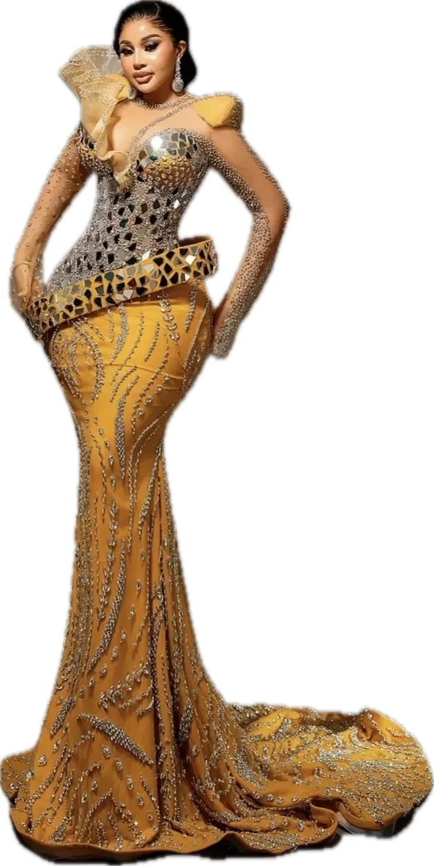Luxury Golden Mermaid Evening Dress Heavy Handmade Crystal Beaded Prom Dress Elegant Special Birthday Party Dress Customized
Luxury Golden Mermaid Evening Dress Heavy Handmade Crystal Beaded Prom Dress Elegant Special Birthday Party Dress Customized