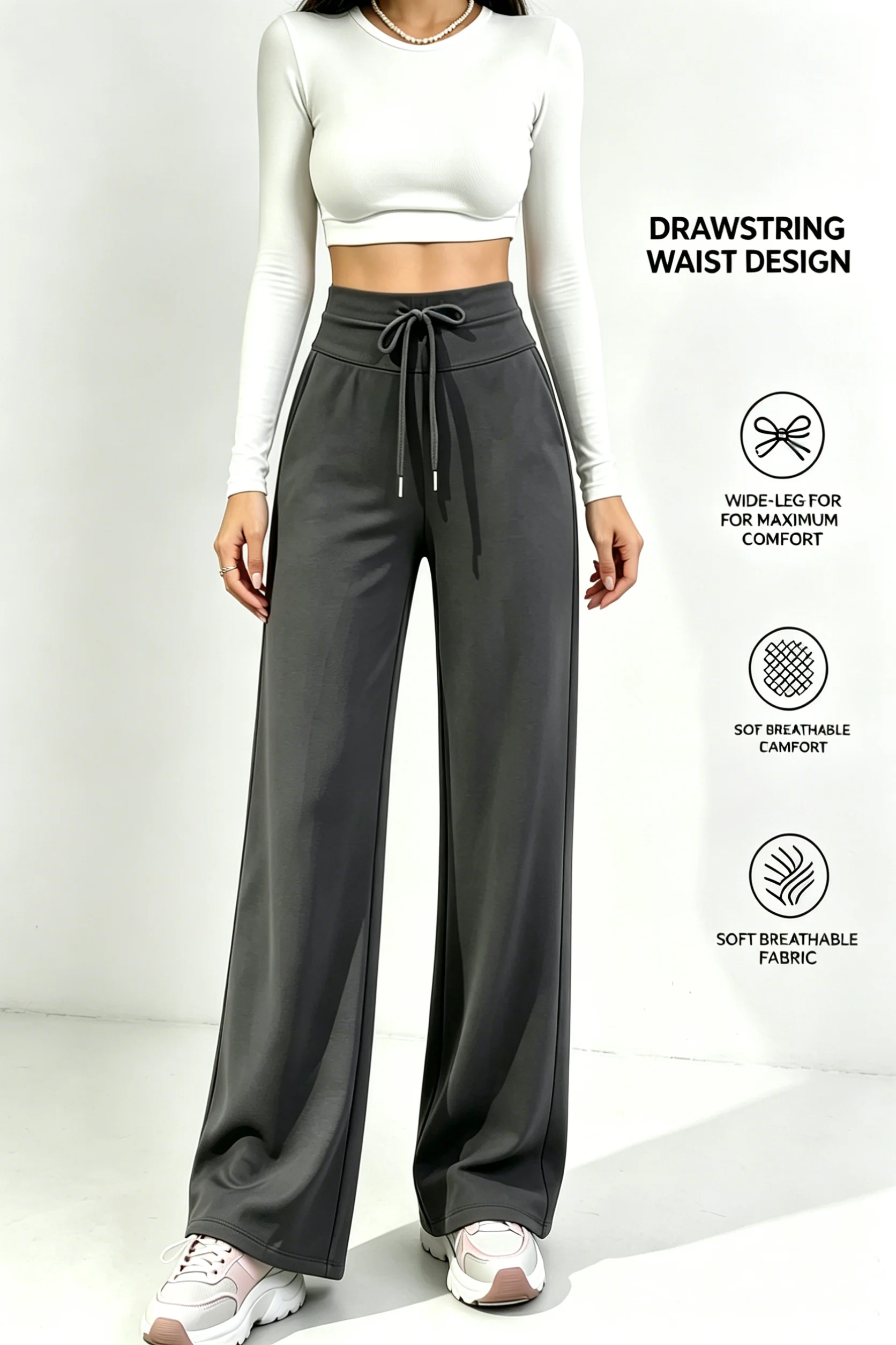 High Waist Drawstring Wide Leg Pants for Women - Soft Breathable Fabric Casual Sweatpants for All-Day Comfort
High Waist Drawstring Wide Leg Pants for Women - Soft Breathable Fabric Casual Sweatpants for All-Day Comfort