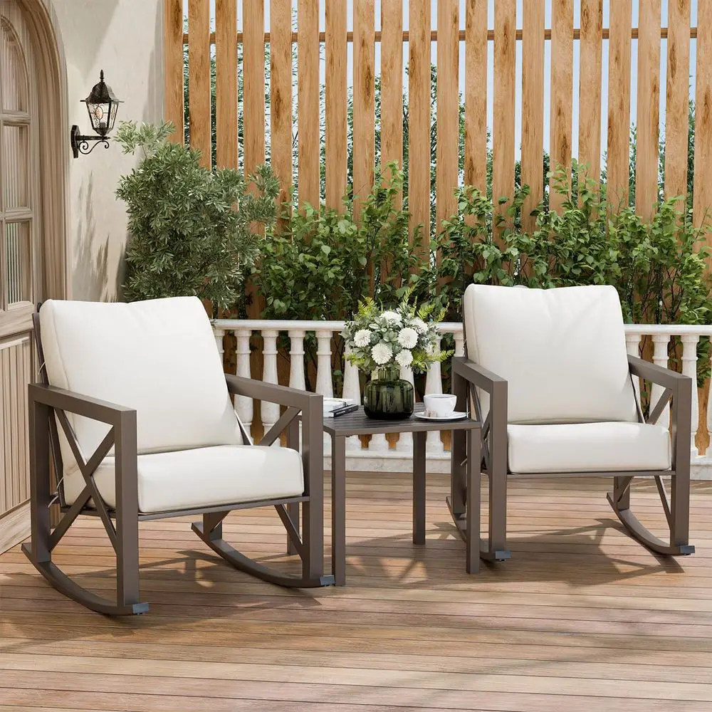 Rocking Bistro Set, Patio Rocking Chairs Set of 2 with Coffee Table, 3 Pieces Metal Conversation Sets with 6.5 Thick Cushions f
Rocking Bistro Set, Patio Rocking Chairs Set of 2 with Coffee Table, 3 Pieces Metal Conversation Sets with 6.5 Thick Cushions f