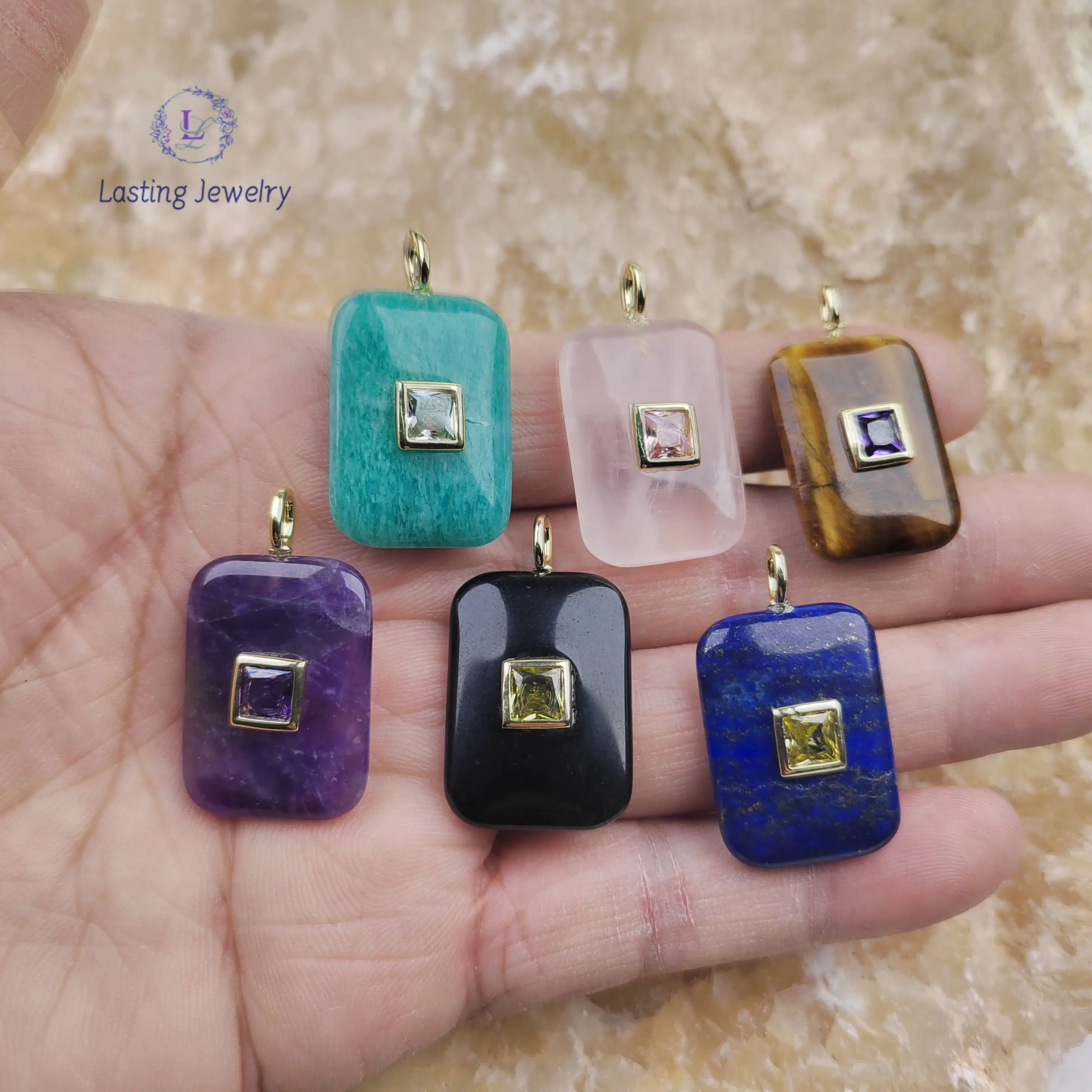 18x25mm Rectangle Quartz Pendants With Inlaid Square Zircon Beads Charms Crystal Lapis Amazonite For Necklace Jewelry Making
18x25mm Rectangle Quartz Pendants With Inlaid Square Zircon Beads Charms Crystal Lapis Amazonite For Necklace Jewelry Making