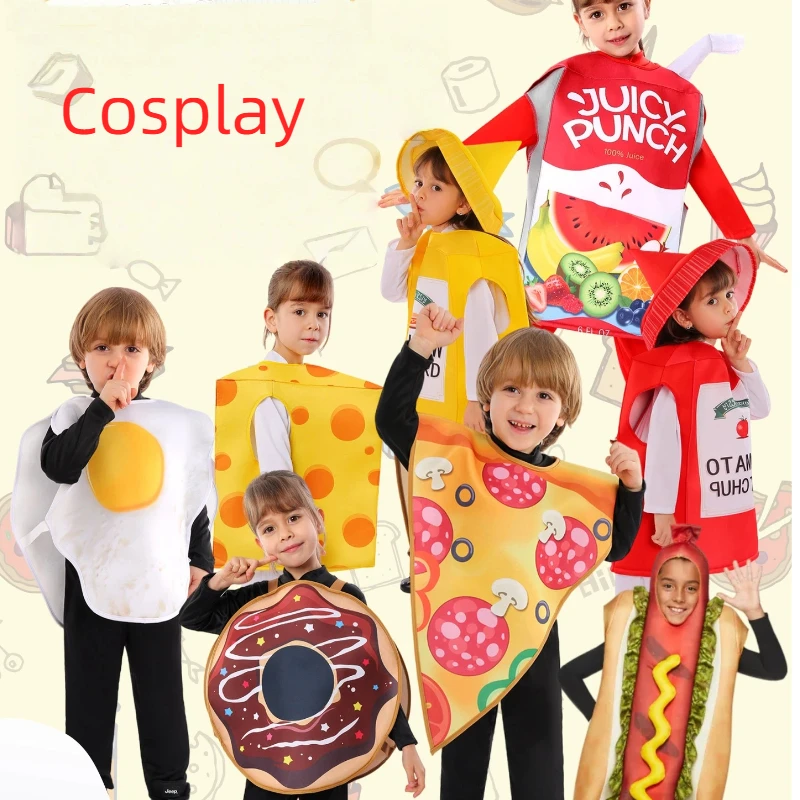 Halloween Funny Food Cosplay Fancy Hot Dog Pizza Donut Egg Juice Costume Performance Outfit Boys Girls Carnival Party Dress up
Halloween Funny Food Cosplay Fancy Hot Dog Pizza Donut Egg Juice Costume Performance Outfit Boys Girls Carnival Party Dress up