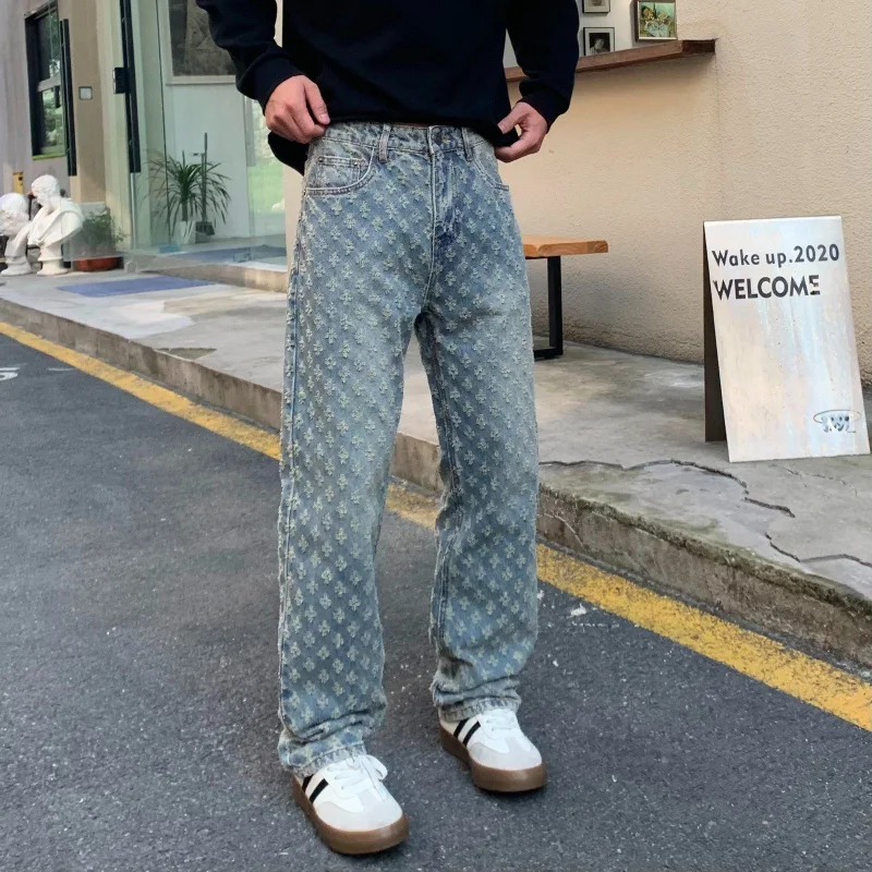 0062 American casual high-end tide brand scratch rotten jacquard jeans men loose straight drag pants trend personality handsome
0062 American casual high-end tide brand scratch rotten jacquard jeans men loose straight drag pants trend personality handsome