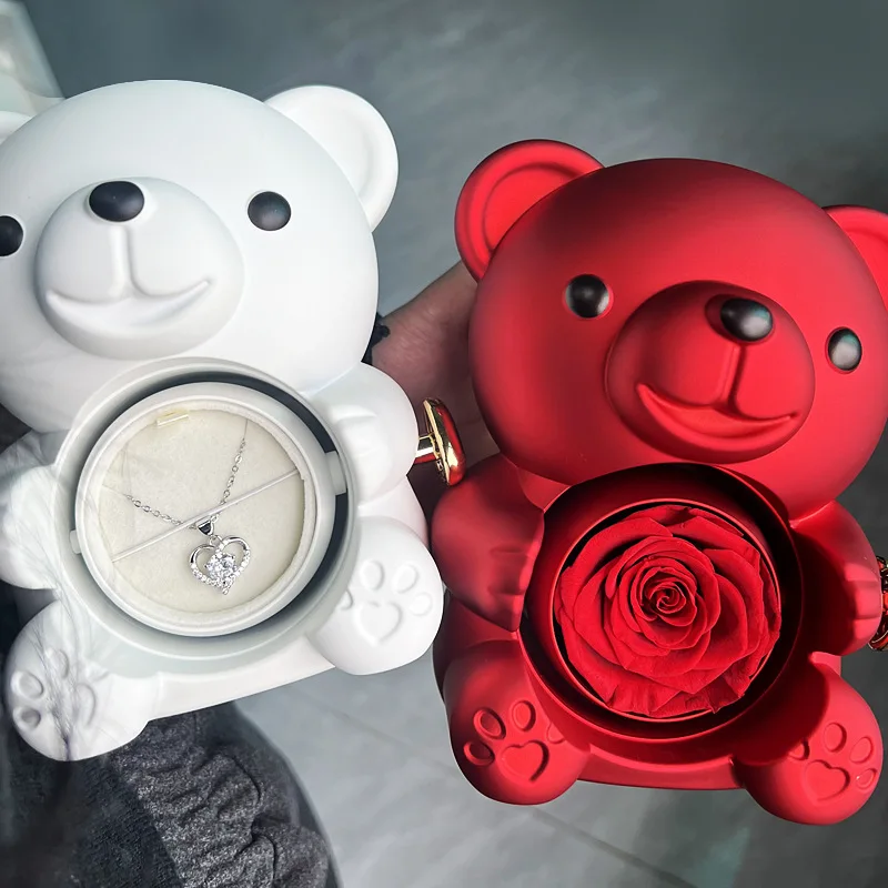 Eternal Rose Teddy Bear Gifts Box with Customizable Heart Necklace Rotate Rose Jewelry Box Valentine Wedding Storage Gift Case
Eternal Rose Teddy Bear Gifts Box with Customizable Heart Necklace Rotate Rose Jewelry Box Valentine Wedding Storage Gift Case