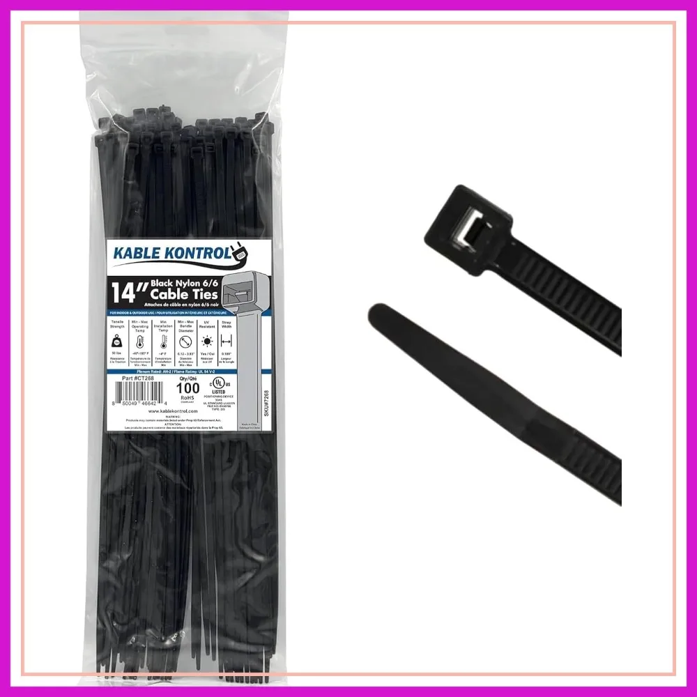 Cable Zip Ties 100 Pcs 14 Inch Black, 50 Lbs Tensile Strength, Self-locking UV Resistant Nylon Wire Ties, Indoor Outdoor Use
Cable Zip Ties 100 Pcs 14 Inch Black, 50 Lbs Tensile Strength, Self-locking UV Resistant Nylon Wire Ties, Indoor Outdoor Use