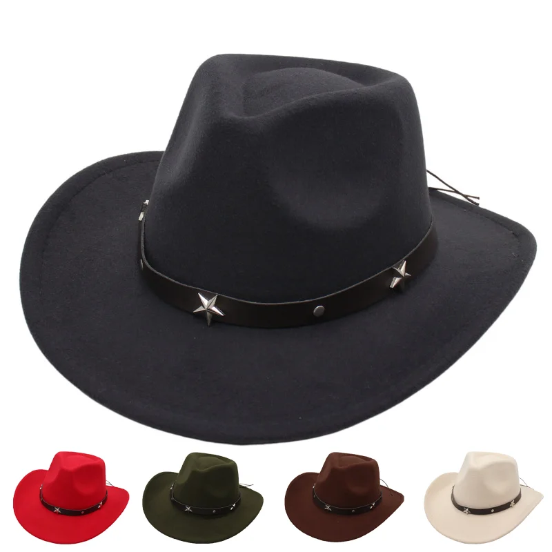 Vintage Western Cowboy Felt Hat with Black Star Belt Decor Retro Jazz Style Riding Fedora for Men Women Party Performance Hat
Vintage Western Cowboy Felt Hat with Black Star Belt Decor Retro Jazz Style Riding Fedora for Men Women Party Performance Hat