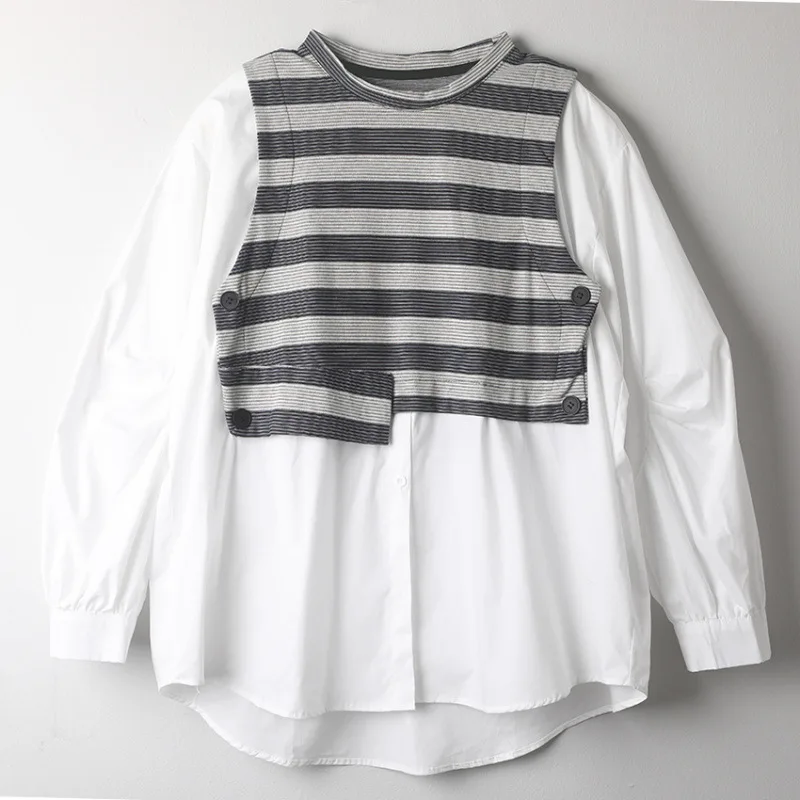 Irregular Striped Vest Patchwork Fake Two-piece Shirt Women's Long Sleeved New Causal Layered Top
Irregular Striped Vest Patchwork Fake Two-piece Shirt Women's Long Sleeved New Causal Layered Top