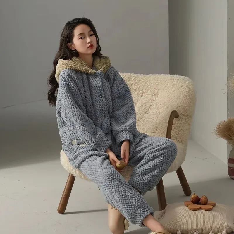 Can Be Worn Outside Sleepwear Coral Velvet Pajamas Women Autumn Winter New Cashmere and Thick Can Wear Warm Home Clothing Set
Can Be Worn Outside Sleepwear Coral Velvet Pajamas Women Autumn Winter New Cashmere and Thick Can Wear Warm Home Clothing Set