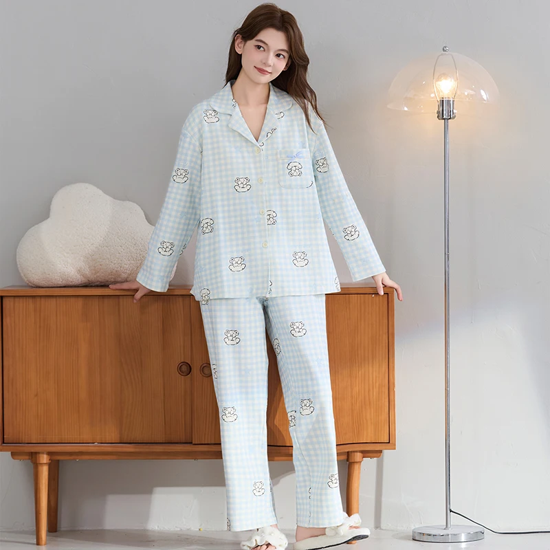 High Quality Spring and Autumn 100% Cotoon Pyjamas Female Pajamas Set Long Sleeve Turn-down Collar Sleepwear
High Quality Spring and Autumn 100% Cotoon Pyjamas Female Pajamas Set Long Sleeve Turn-down Collar Sleepwear