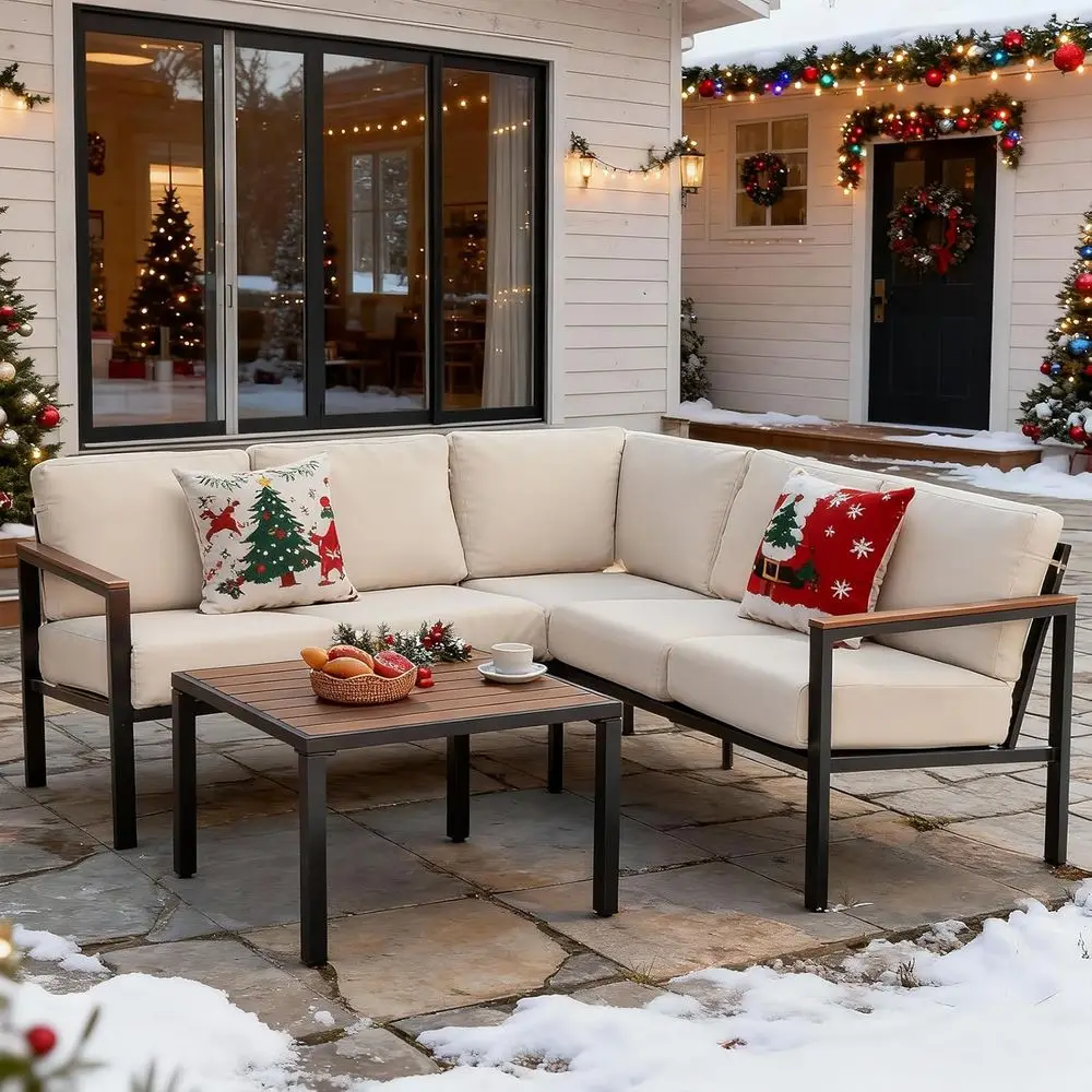 6-Piece Outdoor Patio Furniture Set with Cushioned Sofa, Highback Chairs, Wooden Armrests & Table for Backyard Deck
6-Piece Outdoor Patio Furniture Set with Cushioned Sofa, Highback Chairs, Wooden Armrests & Table for Backyard Deck