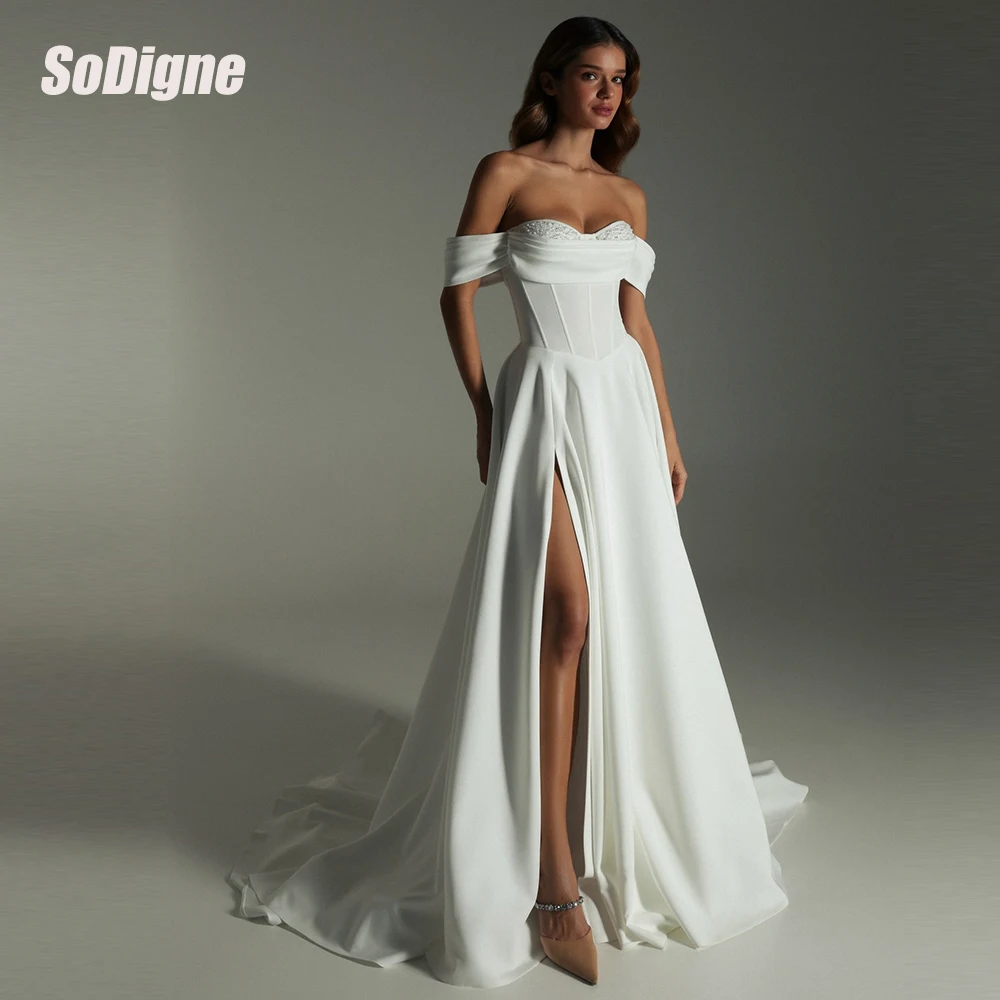  SoDigne A-line Satin Wedding Dresses Off Shoulder Sleeveless Bridal Dress 2026 Split Bride Gown vestidos de novia Customized
SoDigne A-line Satin Wedding Dresses Off Shoulder Sleeveless Bridal Dress 2026 Split Bride Gown vestidos de novia Customized