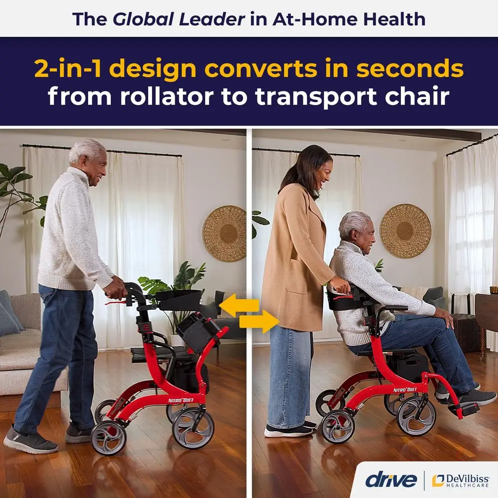 Nitro Duet Dual Function Foldable Rollator Walker amp Transport Wheelchair for Seniors amp Adults Hand Activated Brakes amp Bac
Nitro Duet Dual Function Foldable Rollator Walker amp Transport Wheelchair for Seniors amp Adults Hand Activated Brakes amp Bac