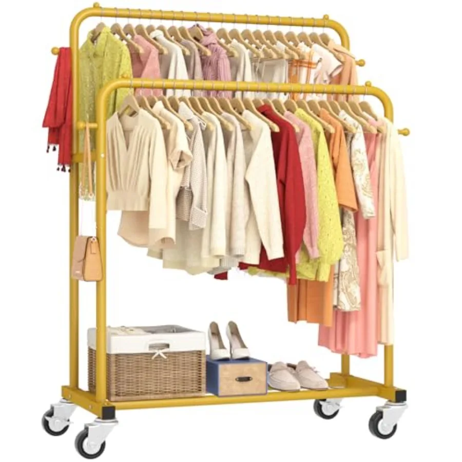 Double Rods Garment Rack with Wheels, Clothing Rack for Hanging Clothes, 4 Hooks, Multi-functional Bedroom Clothes Rack
Double Rods Garment Rack with Wheels, Clothing Rack for Hanging Clothes, 4 Hooks, Multi-functional Bedroom Clothes Rack