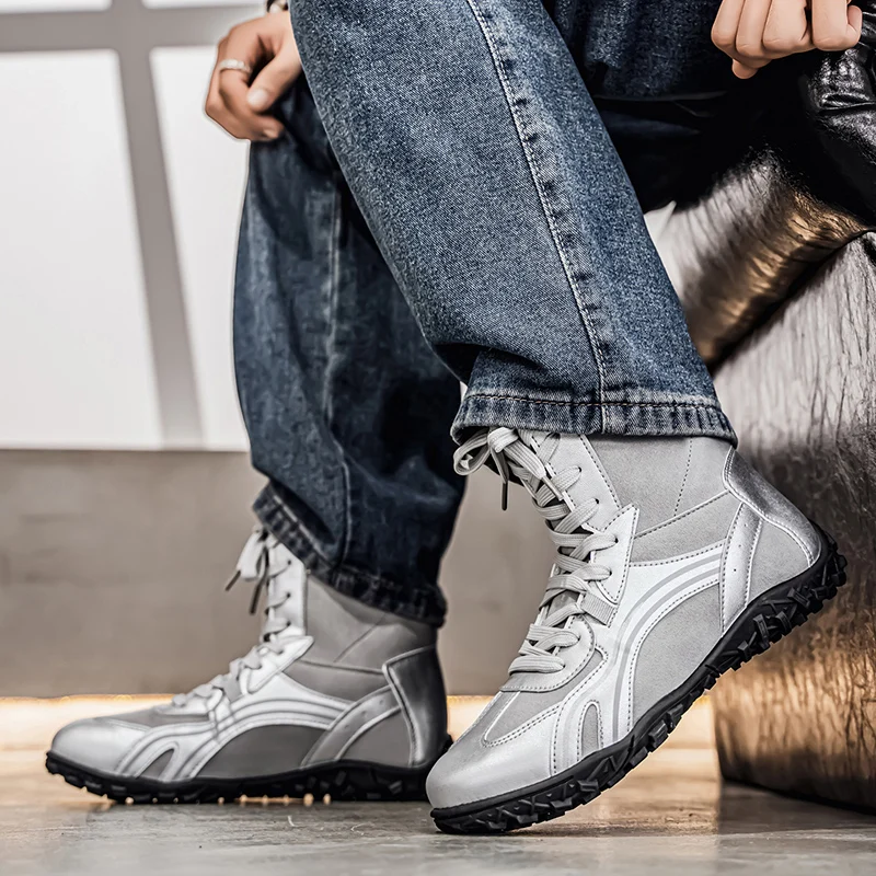 Мужские ботинки, зимние повседневные кожаные ботинки на высоком каблуке со шнуровкой, черные байкерские однотонные ботинки в стиле милитари, модные мотоциклетные ботинки в стиле панк 
Мужские ботинки, зимние повседневные кожаные ботинки на высоком каблуке со шнуровкой, черные байкерские однотонные ботинки в стиле милитари, модные мотоциклетные ботинки в стиле панк