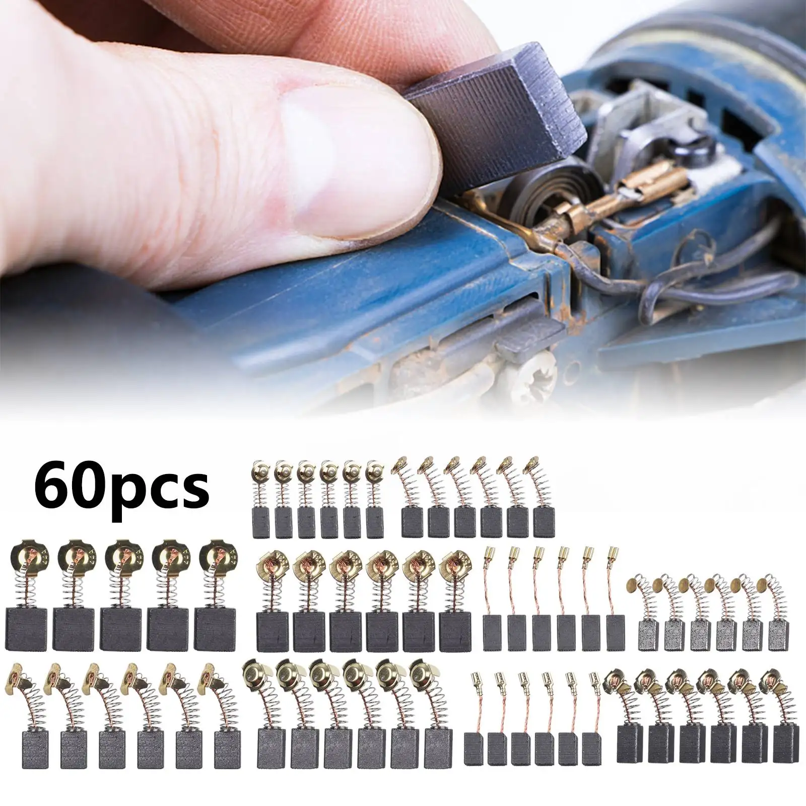 60pcs 10 Sizes Electric Motor Carbon Brushes Graphite Replacement Parts For Hammer Drills Circular Saws Power Tools Accessories
60pcs 10 Sizes Electric Motor Carbon Brushes Graphite Replacement Parts For Hammer Drills Circular Saws Power Tools Accessories