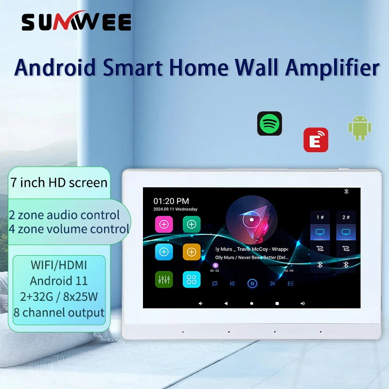 7 Inch Smart Home Background music Sound Audio android 11 touch screen wifi bluetooth TF card USB In-wall amplifier
7 Inch Smart Home Background music Sound Audio android 11 touch screen wifi bluetooth TF card USB In-wall amplifier